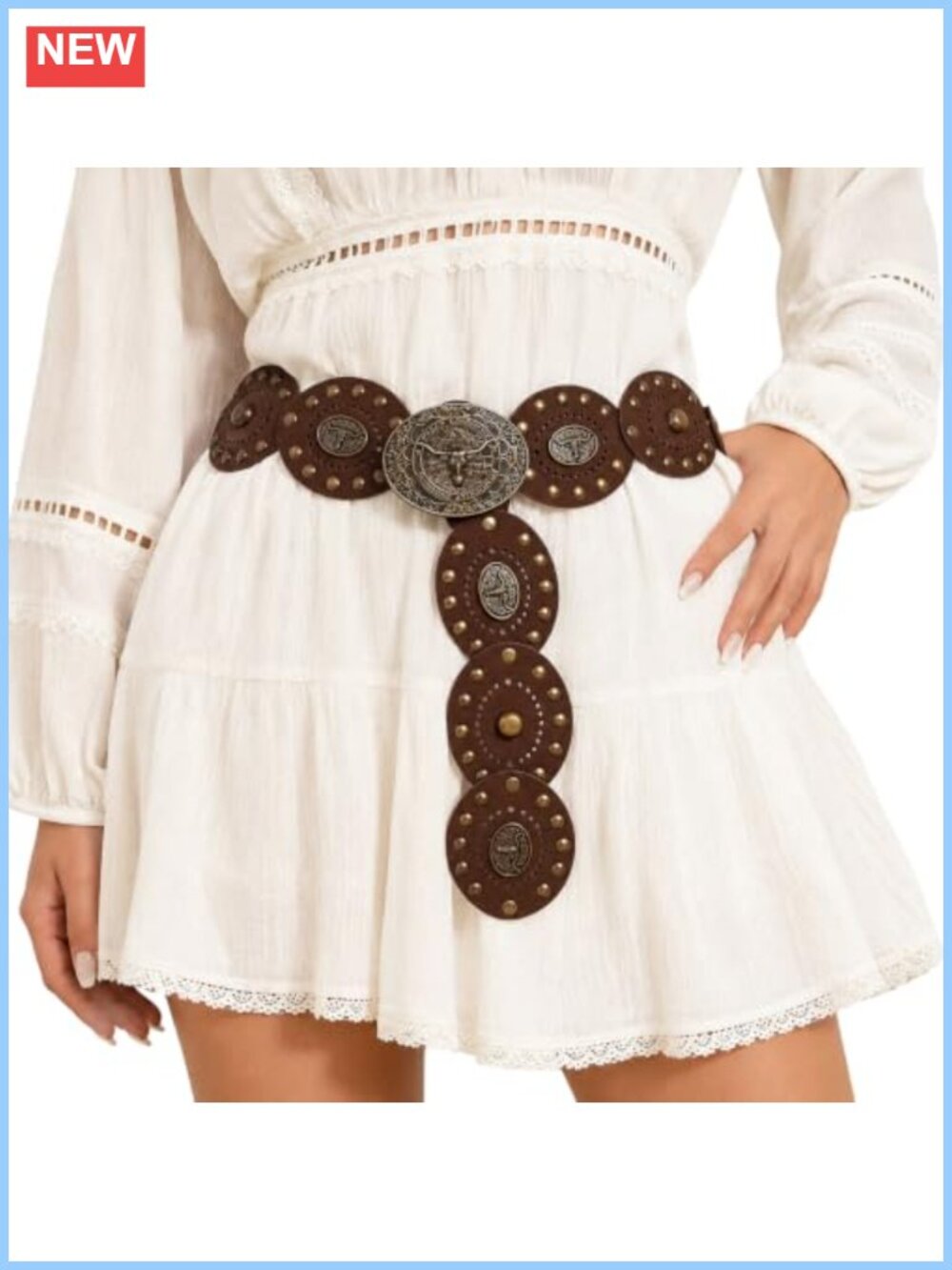 Wide PU-Leather Western Concho Belt for Women Boho Waist Belt